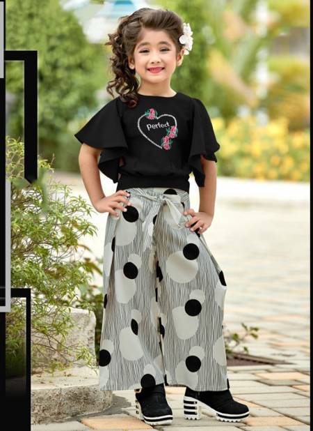 Black Colour VEERA CHILDREN Fancy Stylish Western Wear Poli Rayon Printed Top And Plazzo Girls Wear Collection VEERA 03